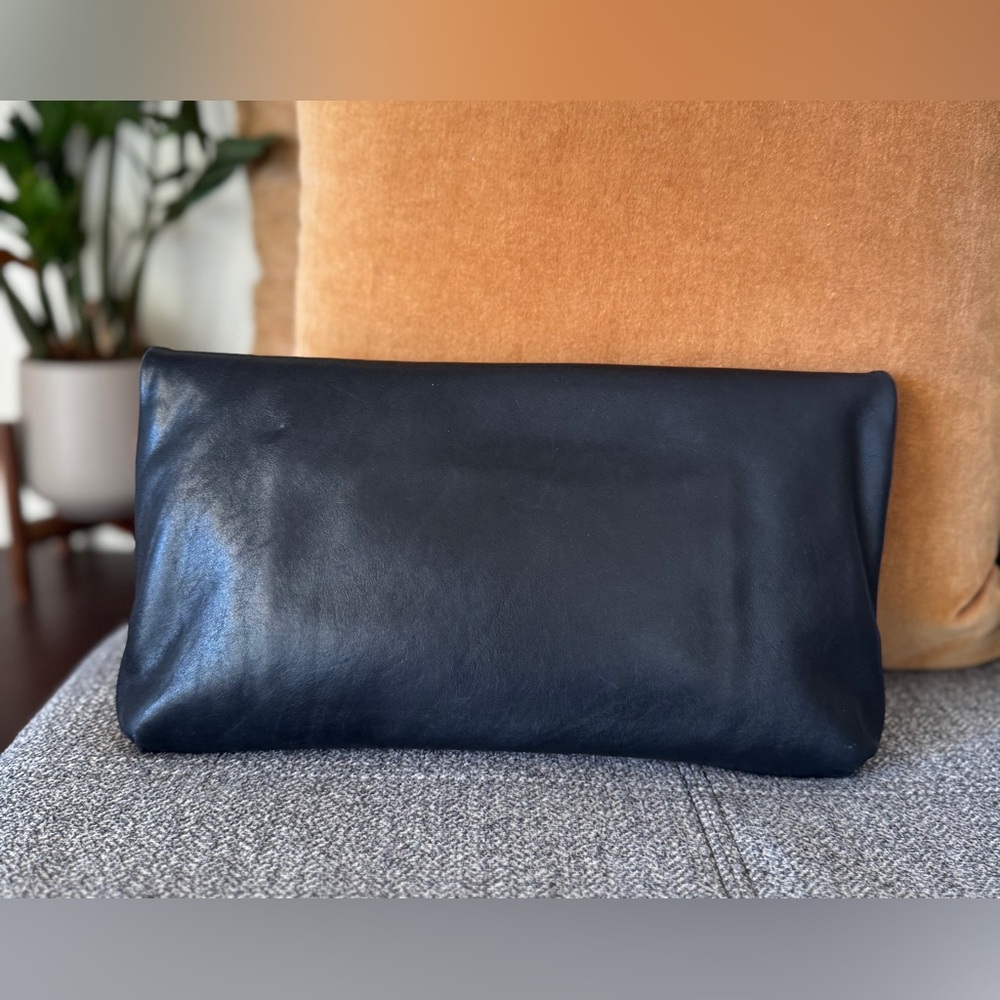 Celine Black Vintage Leather Envelope Clutch with Brown Trim - Picture 3 of 14